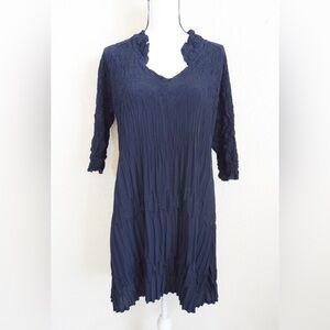 BABETTE SF Crinkled Pleated A-Line Midi Dress Navy Blue Size L